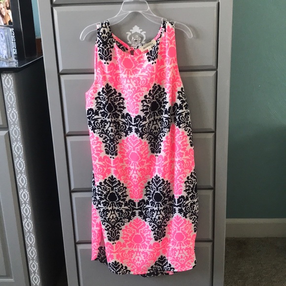bright pink/navy blue patterned dress - Picture 1 of 1